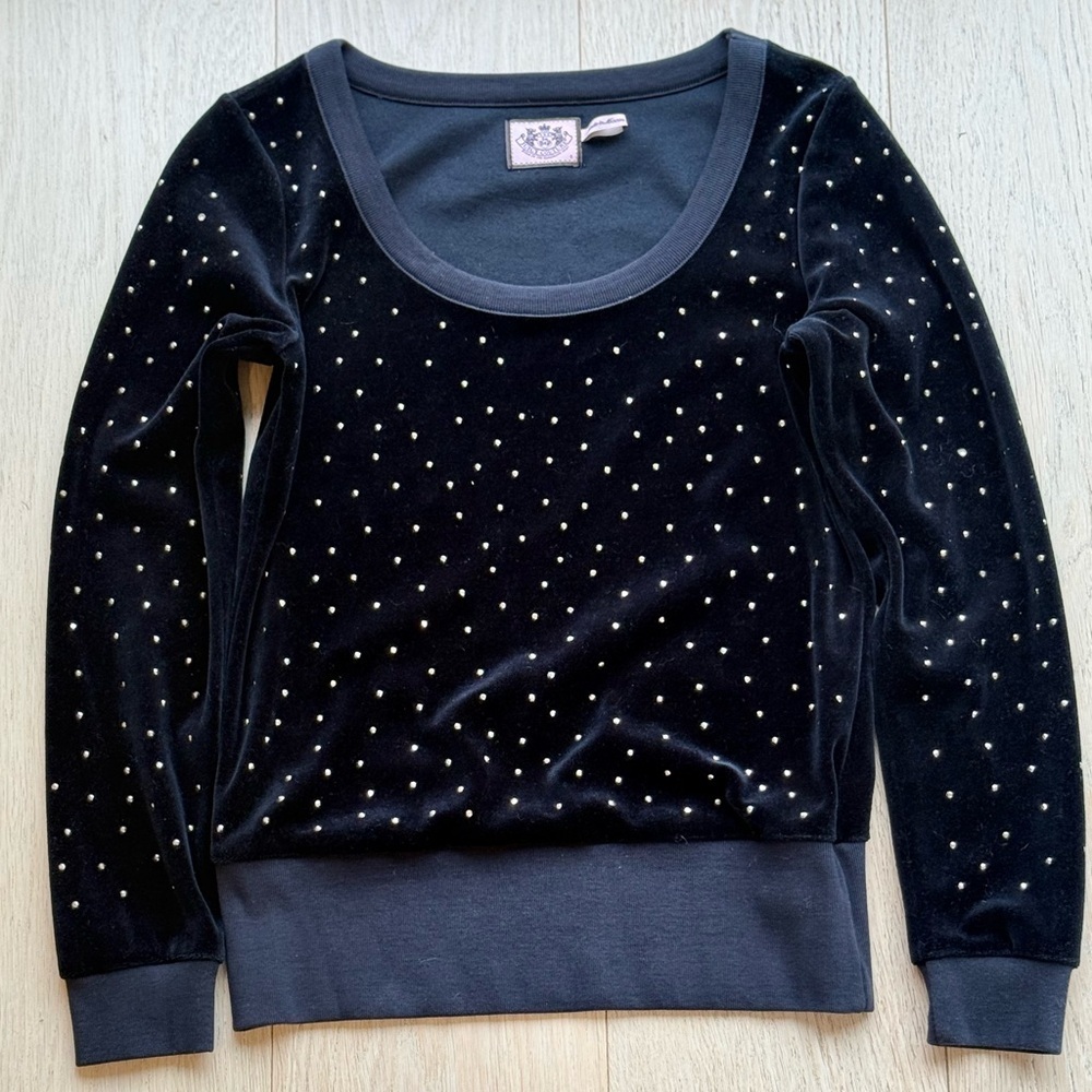 NWOT Juicy Couture Vintage Velour Rhinestone Top S Y2K Black Studded Rare